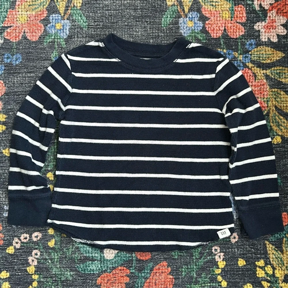 Gap Toddler Navy Blue Stripe Waffle-Knit Thermal Tee, Size 2T